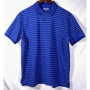 IZOD Advantage Navy Blue Striped Short Sleeve Polo Shirt Men's Medium